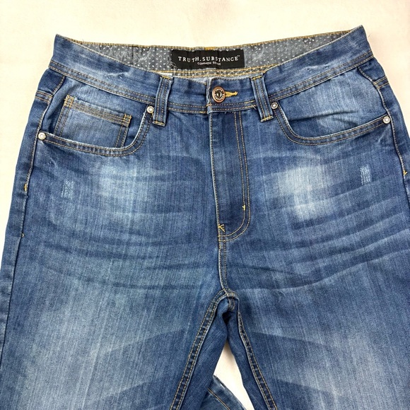 Truth Substance Med Blue Faded Whiskered Mens Straight Leg Jeans Size 32/32 - Picture 3 of 15